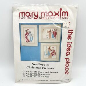 Vintage Mary Maxim Needlepoint Christmas Picture Kit Shepherds 027186 Nativity